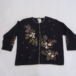Anthropologie Black Floral Embroidered Cardigan